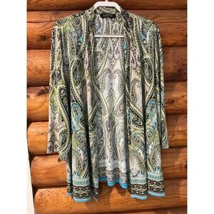Kasper Paisley Stretchy 3/4 Sleeves Open Front Cardigan Size‎ 1X